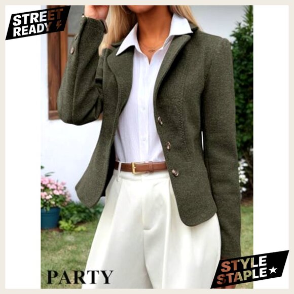 Cropped Tweed Blazer Slim Fit Work Casual Polyester Blend Lined - Picture 2 of 7